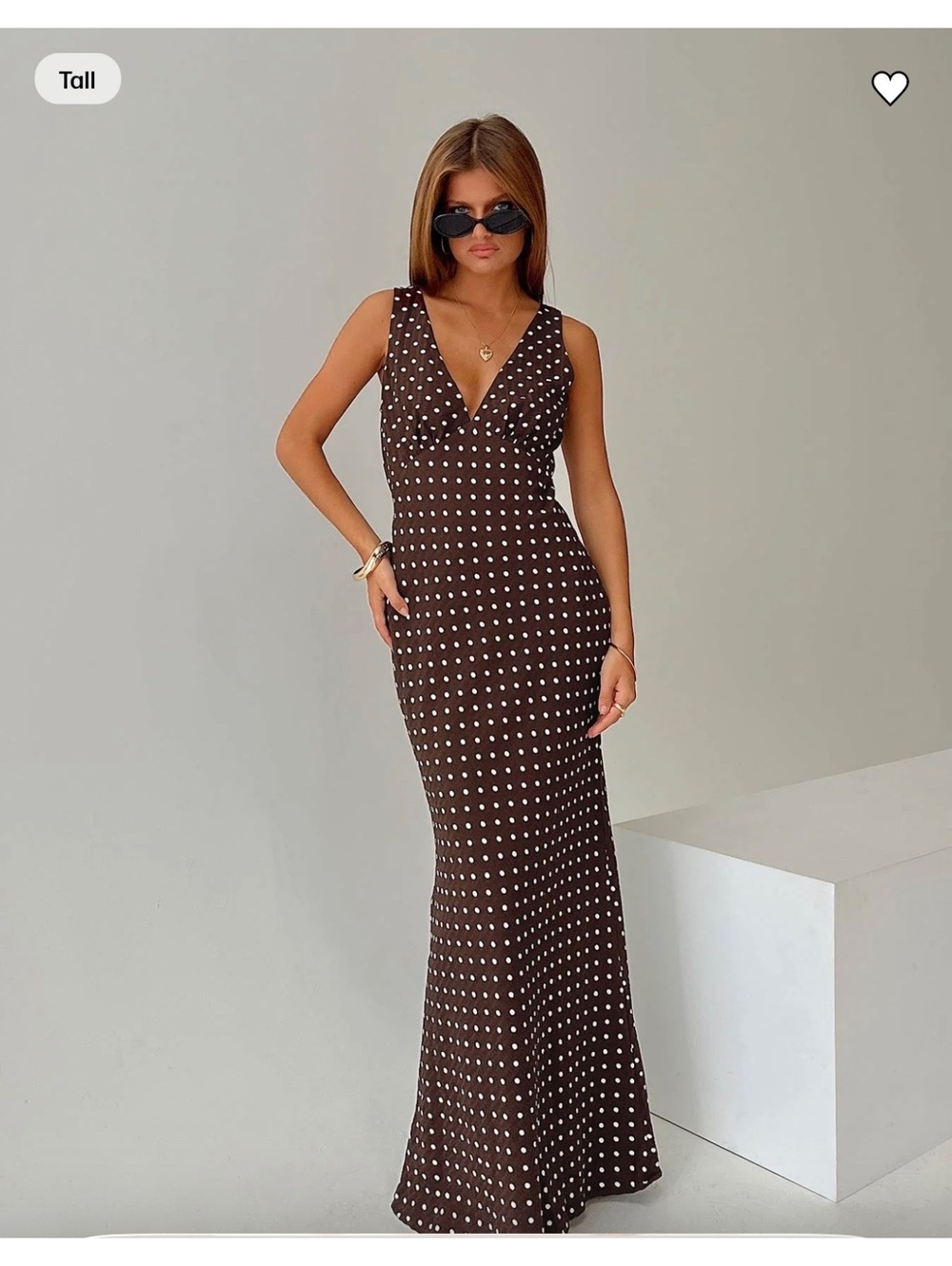 NWT Princess Polly Nellie Brown & White Polka Dot Maxi Dress – Size 8 Tall
